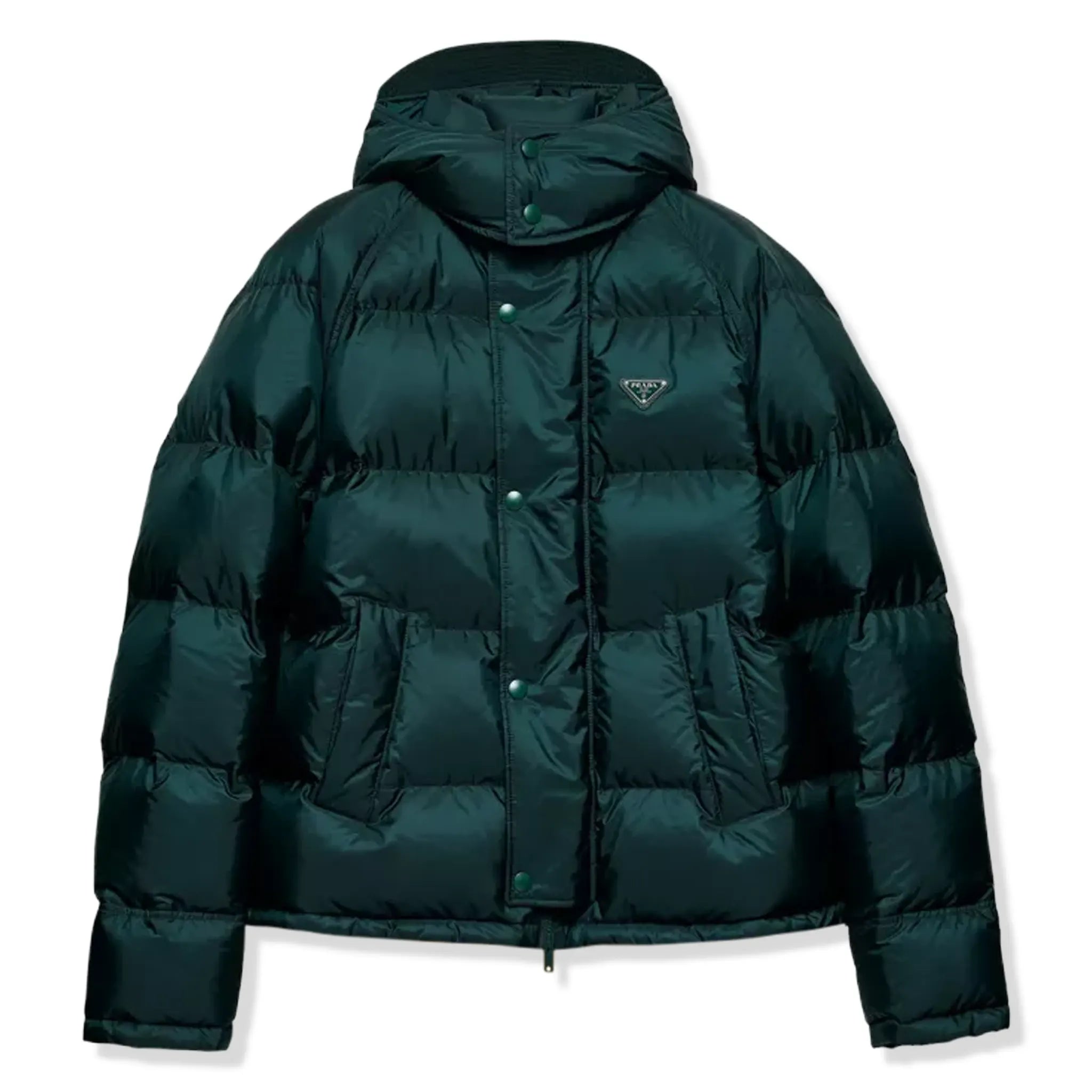 Front View of Prada Re-Nylon Triangle-plaque Cropped Recycled-Nylon Shell-Down Jacket R04388825